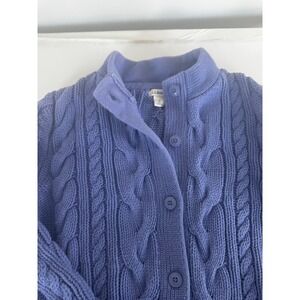 L.L.Bean Blue Cable Knit Cardigan‎ Button Front Cotton Classic Prep M